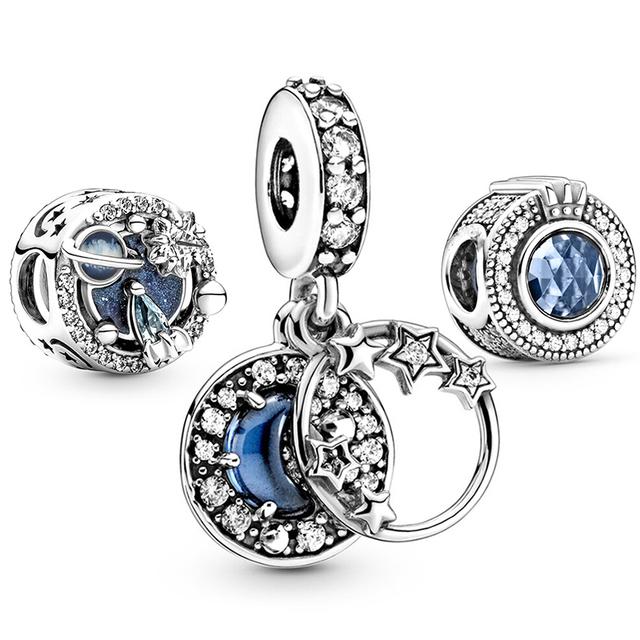 3pcs /Lot Blue Enamel Globe Charms Beads Star Pendant Fit Diy Brand Charm Bracelets Necklaces For Women Fashion Jewelry Making