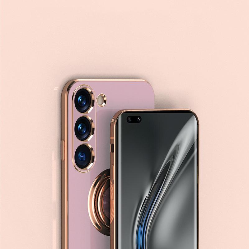 Car Magnetic Adsorption 6D Plating Silicone TPU Case With Ring For Samsung Galaxy S24 S23 FE Plus Ultra Back Stand Bumper Shell Cover Potector