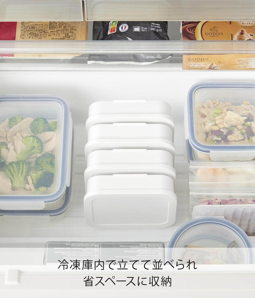 Yamazaki Frozen Rice Container Valve with Airtight Sealed Lunch Box L White Tower Bento Box with Elastic Band and Dishwasher Safe 10637 &