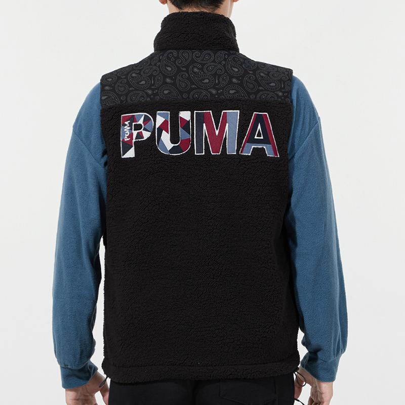 PUMA Casual Stand Collar Faux Shearling Vest Men Vests Black 534977-01