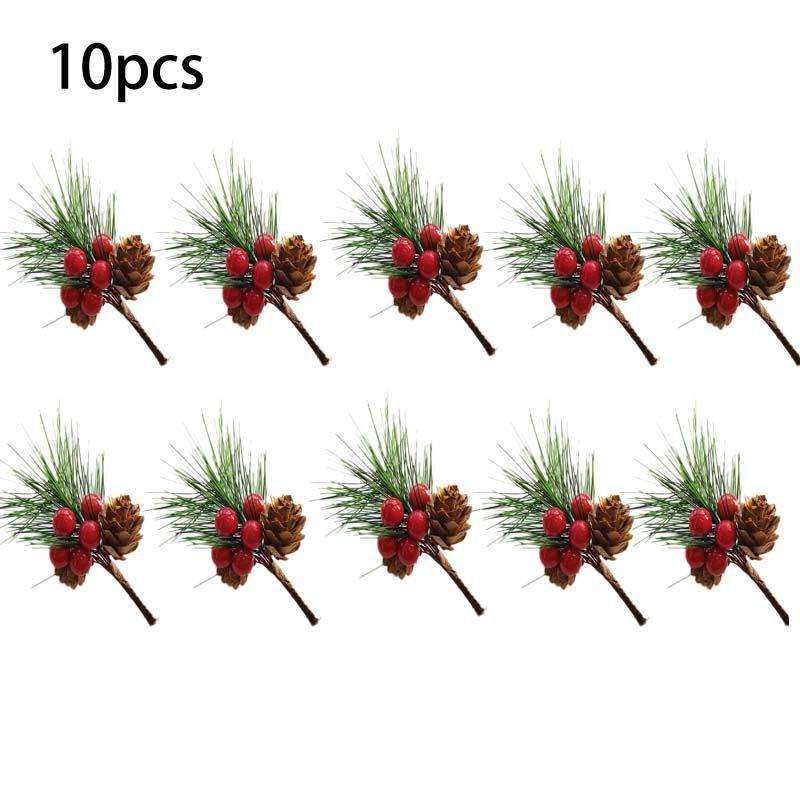 

Flower 10x Artificial Christmas Red Berry Pine Cone Holly Branch Diy Decor Party 10pcs
