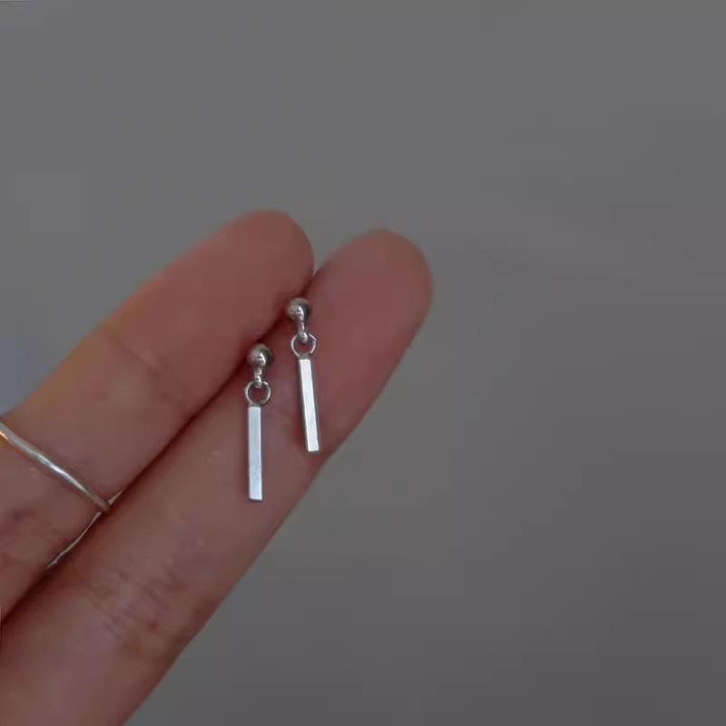 

S925 Sterling Silver Bar Square Stud Earrings - Fashionable and Simple for Couples 925 Silver