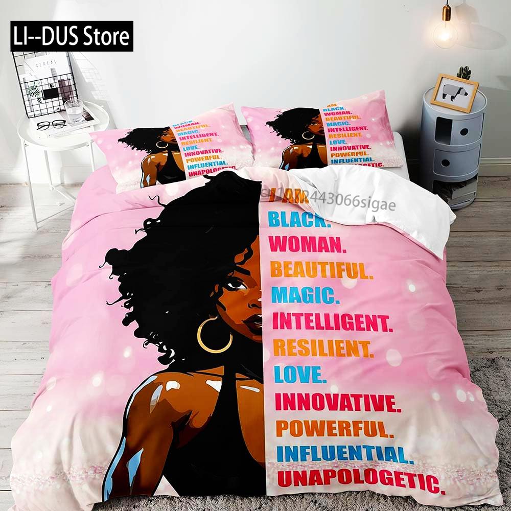 Africkoamerická černošská dívka Magie Povlak na přikrývku Plná velikost Přikrývka Potah na prošívanou deku Inspirativní dárky pro ženy 2 povlaky na polštář 3 ks