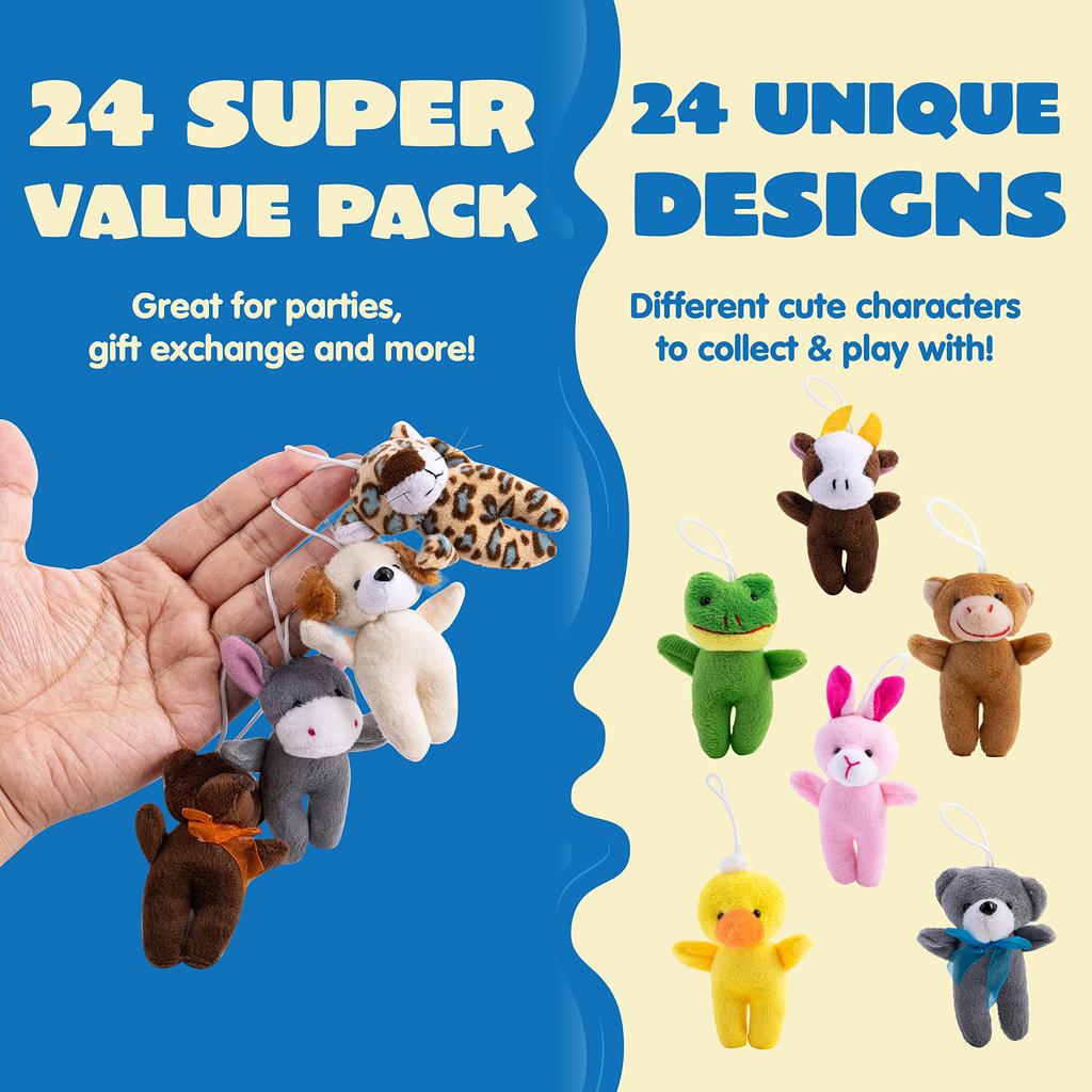 24 Pcs Mini Animal Plush Toys 3 Inch Stuffed Animals Bulk for Kids Birthday Party Favors Gifts Pinata Fillers