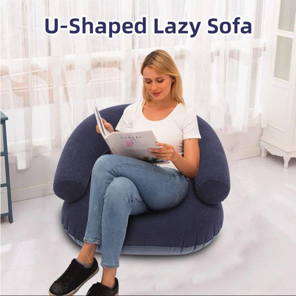 With Backrest U-Shaped Flocking Sofa With Armrests Inflatable Bean Bag Chair Leisure Bean Bag
