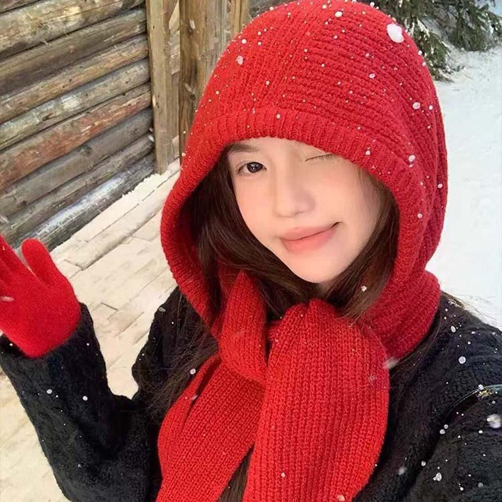 Triangular Knitted Hooded Cap Soft Winter Neckerchief Hat Fashion Neck Collar Beanies Cap  Women