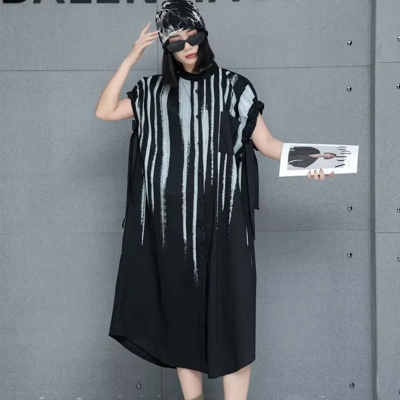 

Xitao Платье А-силуэта с принтом, длиной до середины голени, однотонное, с воротником-стойкой, GMM1054 One Size чёрный