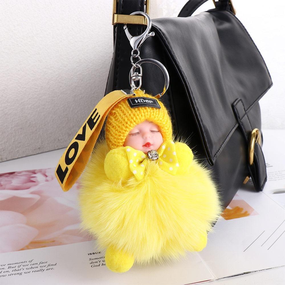 Cars Key Ring Jewelry Gift Sleeping Baby Doll Pompom Keyring Fluffy Plush Doll Plush Keychain