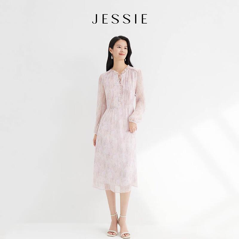 JESSIE French Elegant Floral Chiffon Dress M