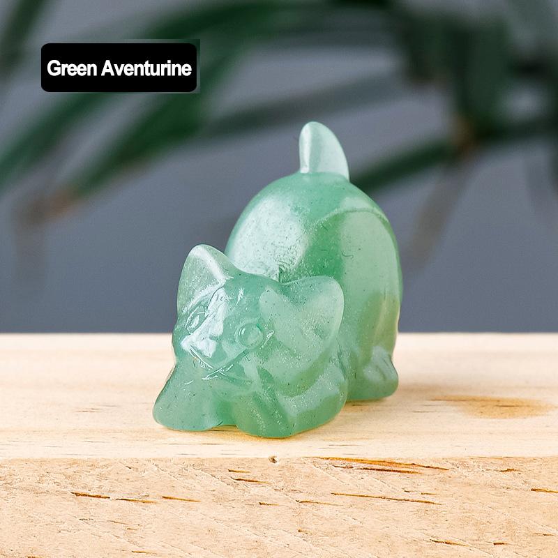 1.2" Katzenstatue Natürlicher Reiki Heilstein Kristallquarz Glücksbringer Edelsteinhandwerk Heimdekor Tier Geschnitzte Figuren