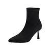 2025 autumn and winter Korean version fashion temperament pointed head high heel elastic thin boots suede commuting elegant thin heel short boots wo