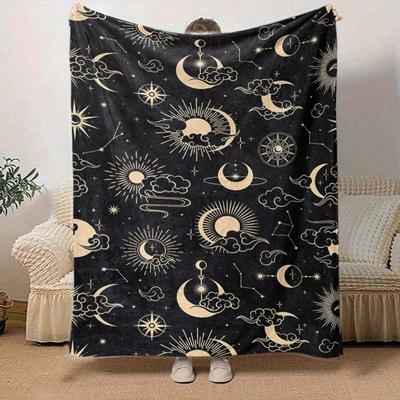 1pc Moon Printing Lightweight Flannel Blanket, Comfortable and Warm Blanket, for Camping Sofa Bed and Couch Office, Suitable for Gift Blanket