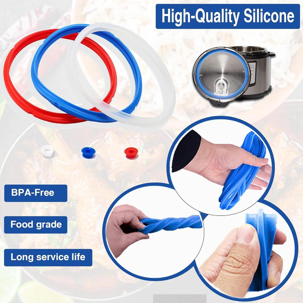 3 Pack Sealing Ring 6 Qt for tant Pot Sealing Rings Replacement for 5/6Qt tant Pot Seal, With 3 Float Valve Caps, Food-grade Silicone tapot Gasket
