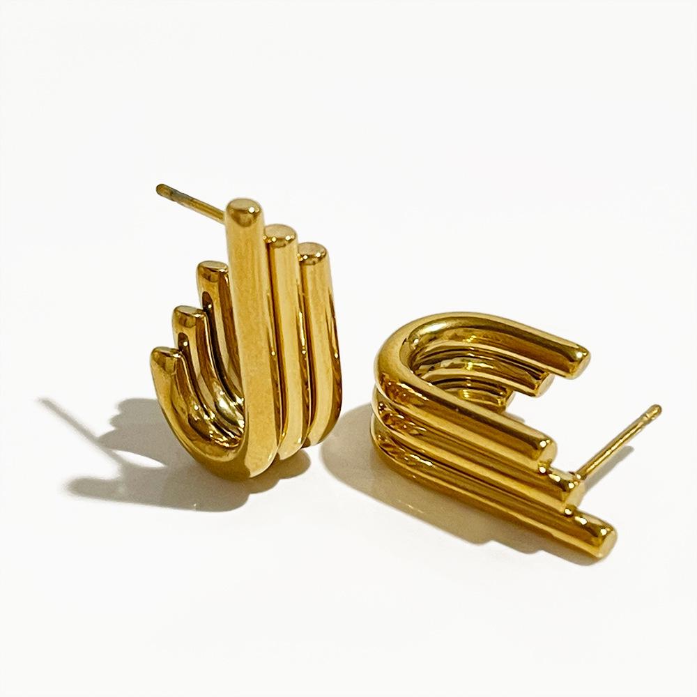 Trendy Retro Irregular Stainless Steel Women's Multi-Layer Titanium Earrings