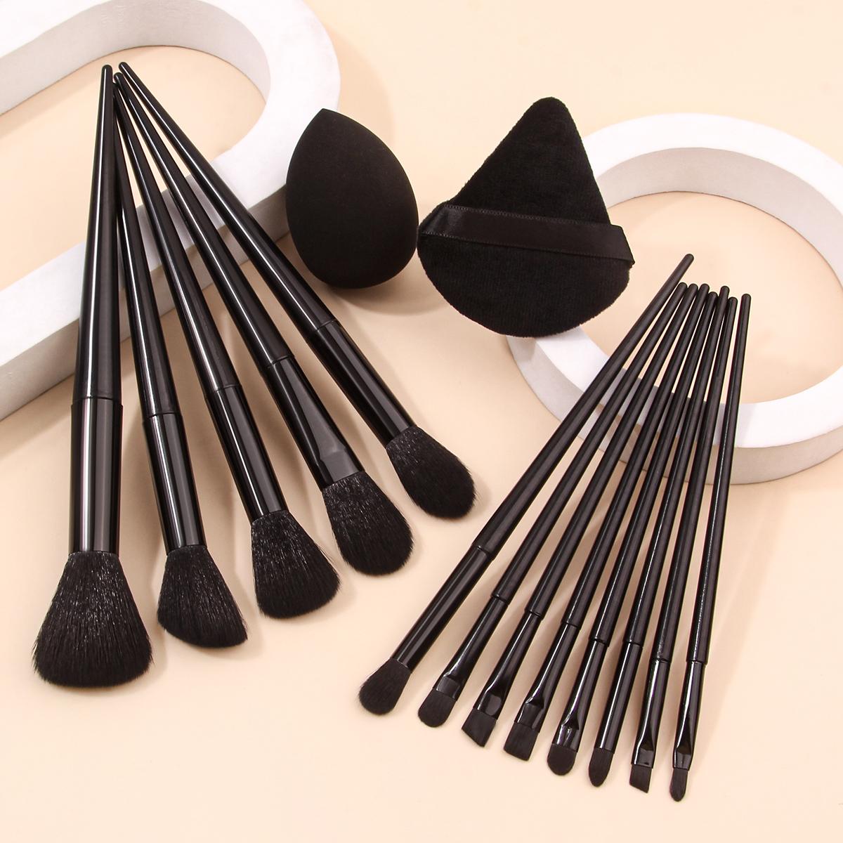 

13pcs black makeup brush set soft powder brush portable+1PCS triangular sponge puff+1PCS foundation make-up sponge beauty egg чёрный