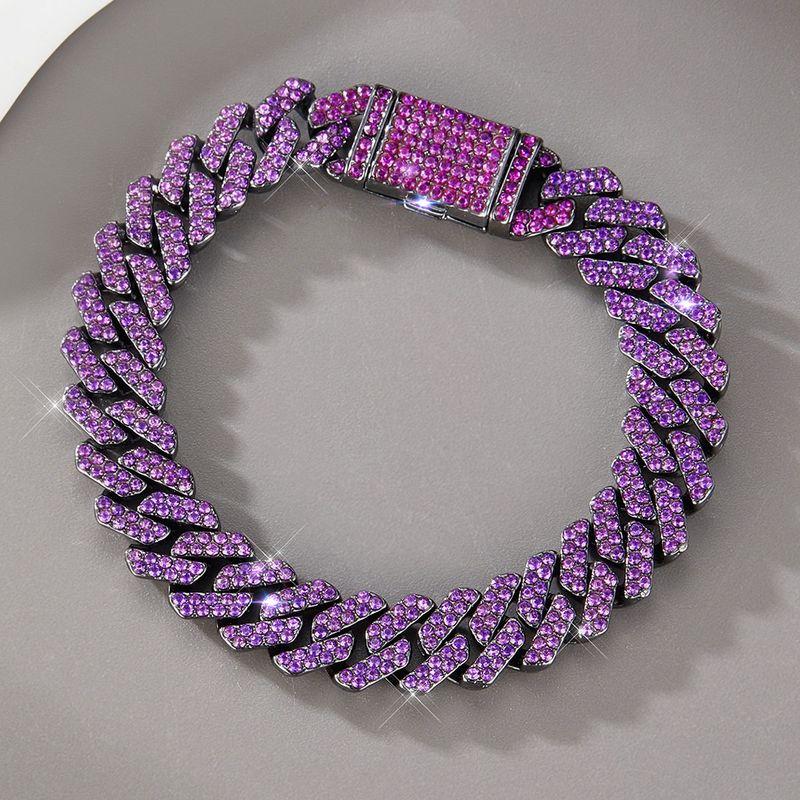 

Hook Rapperhippo European and American Cuban Link Chain Purple Necklace Exaggerated Full of Crystals Hip-hop Bracelet Rap Cool Bracelet [18cm]