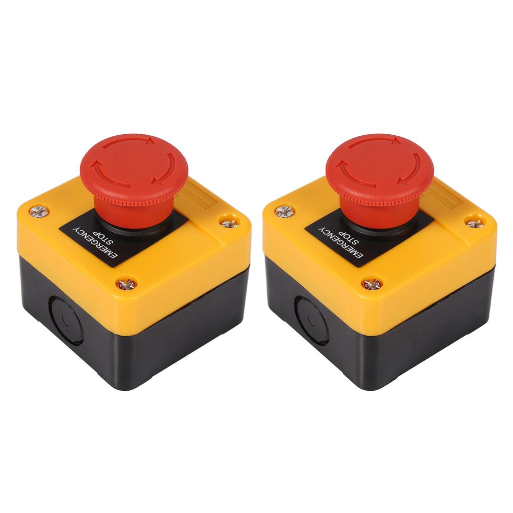 2pcs 10A Red Sign Emergency Stop Switches Push Button Switch 1NO 1NC with Box Compact Responsive