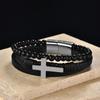 Herren Edelstahl Kreuz Anhänger Geflochtenes Kunstleder Armband Street Style Geometrischer Charm Armband Tägliches Tragen