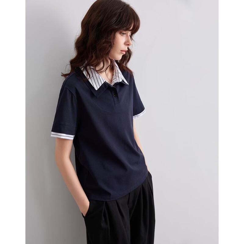 Demana Faux Two-Piece Contrast Stripe Polo T-shirt S