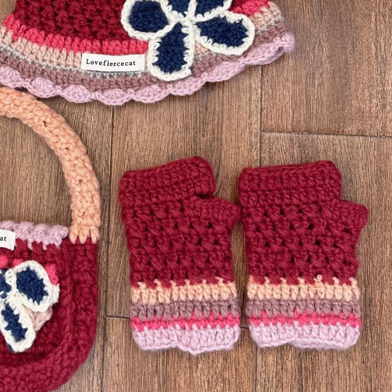

Women s Woolen Hat Showing Face Small Bow Fisherman Hat Versatile Warm and Cold Hat Gloves Bag Three Piece Knitted Hat M（56-58cm）