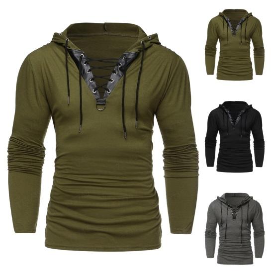 

Мужская толстовка с капюшоном на весну и осень, пуловер на шнуровке с длинными рукавами, мягкий однотонный винтажный однотонный дышащий повседневный мужской зимний топ