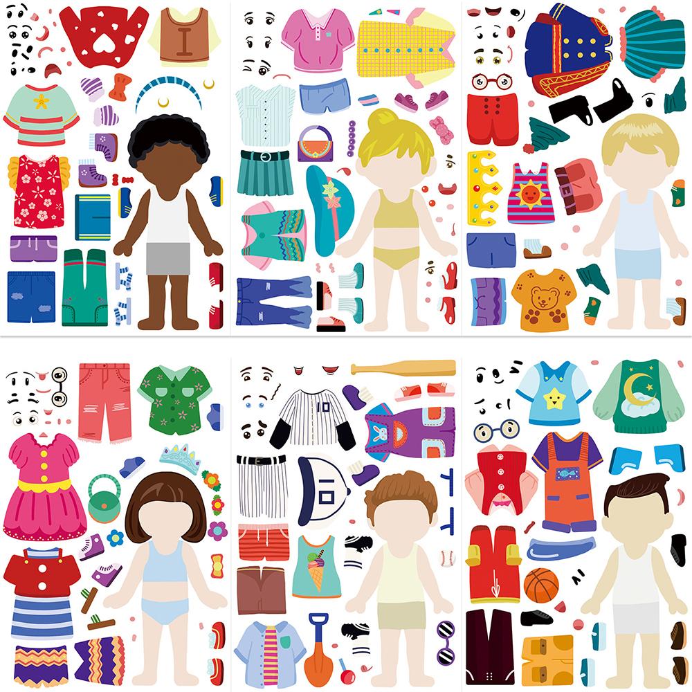 8/16sheets Cute Character Dress Up Puzzle Stickers Make a Face Decals DIY Stationery Fridge Suitcase Assemble Jigsaw Sticker Toy
