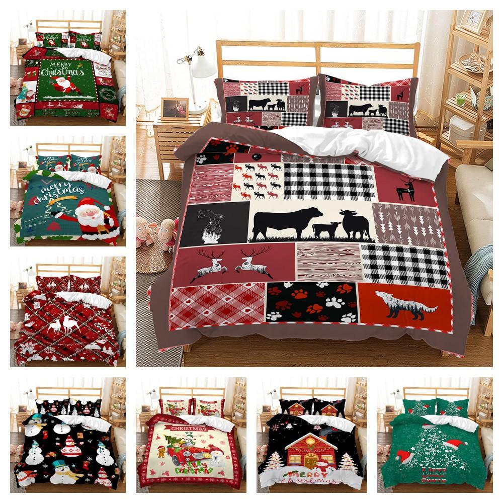 

Bed Three-Piece Christmas Illustration Lattice Series 3D Digital Printing Kit 135 * 200 (two sets) 90g