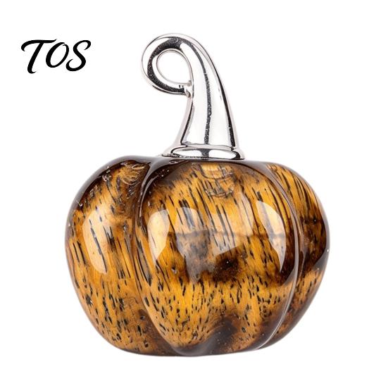 Mini geschnitzte Kürbis-Ornamente Natürlicher Kristall-Anhänger, Stein-Charm mit Mikro-Landschafts-Accessoires Metallhaken, Halloween-Dekoration, Ferienhaus