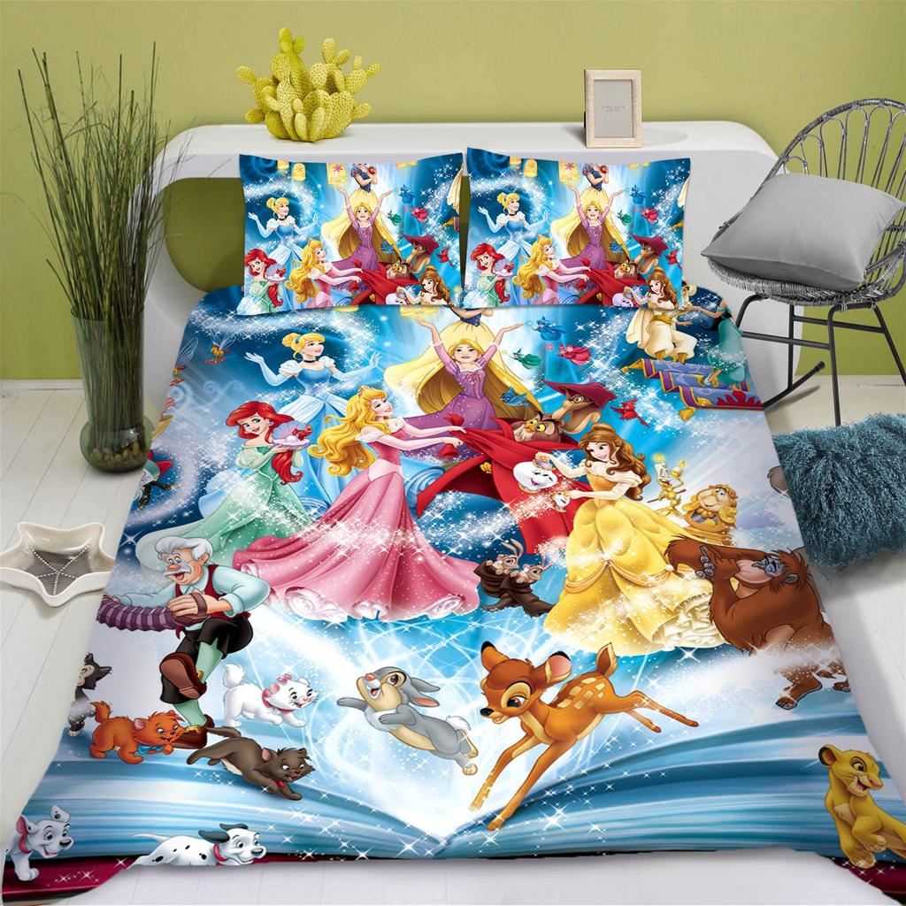 Disney Prinzessin Serie 100% Polyester Bettwäsche Set Bettbezug Für Zuhause 3-teiliges Set 1 Bettdeckenbezug Anime Niedlich Bedruckt Cartoon