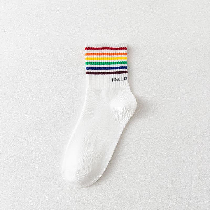 Calzini da donna a metà polpaccio stile coreano: Orso Cartone Animato, Strisce Arcobaleno, Motivi a Cuore & Faccine Sorridenti - Collezione Autunno/Inverno.