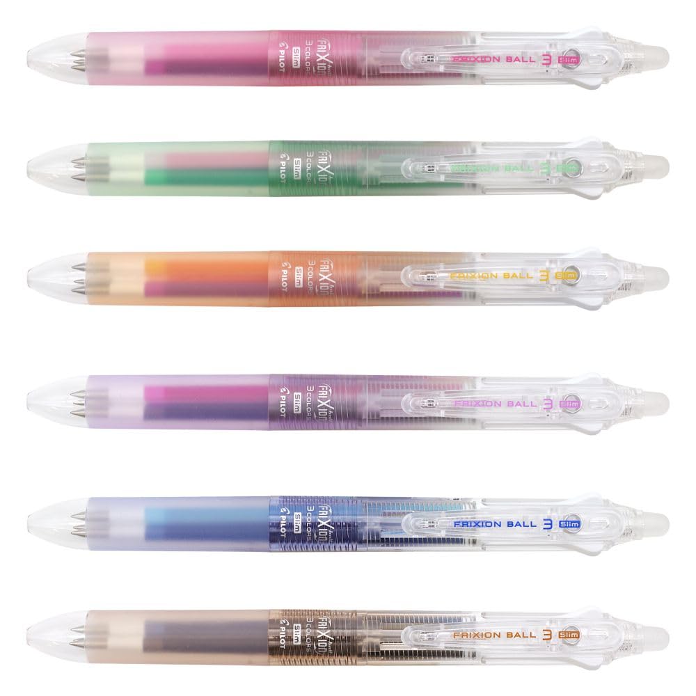PILOT FriXion Ball 3 Slim Ballpoint Clear Body Color 0.38mm 3-Color Pen, (LKFBS60UF-)