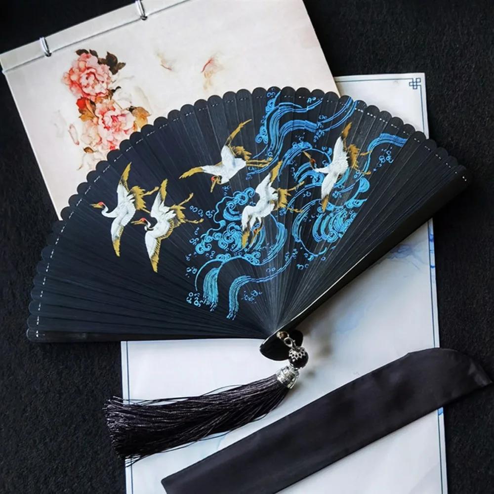 Chinesischer Stil Japanischer Klassischer Faltfächer Antiker Stil Schwarzer Faltfächer für Damen Handgefertigt Exquisite Handfächer