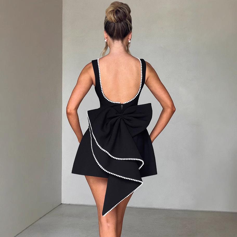 Pearl Bow A-line Backless Summer Dress for Women