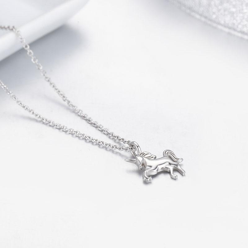 Cute Small 925 Sterling Silver Horse Charm Pendant Choker Necklace For Women Girls Fashion Jewelry Adjustable Cross Chain 45Cm