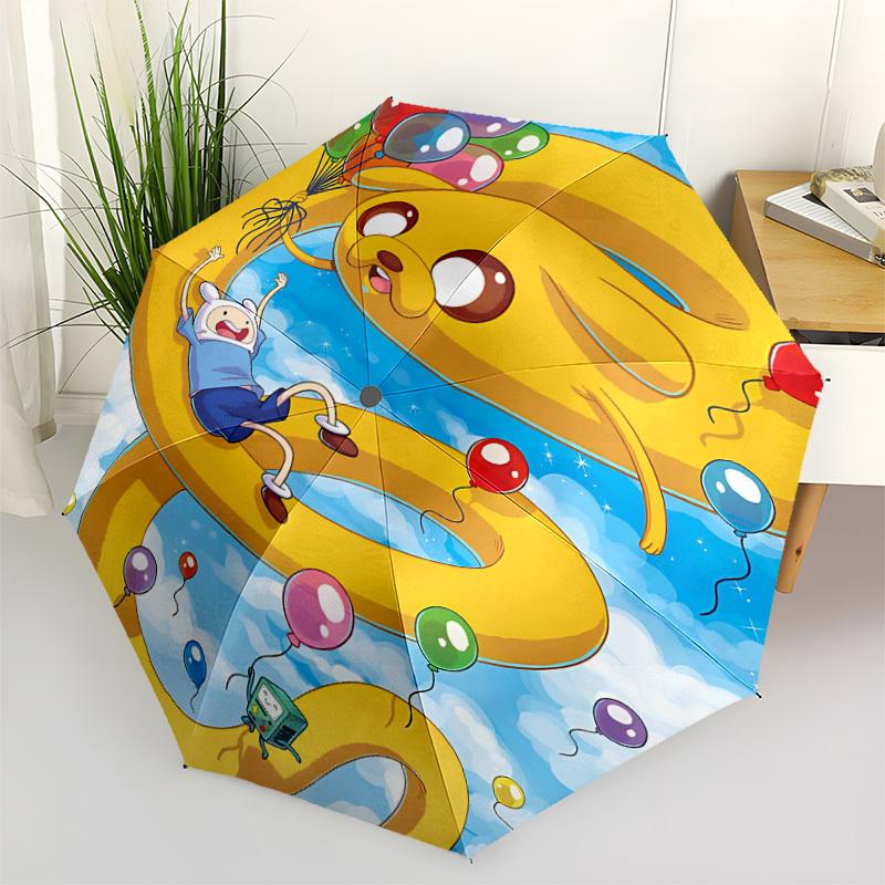 1PC Adventure Time Balloon Ride Automatic Umbrella 8 Ribs Portable Folding Black Iron Frame for Outdoor, Beach, Travel 0905153