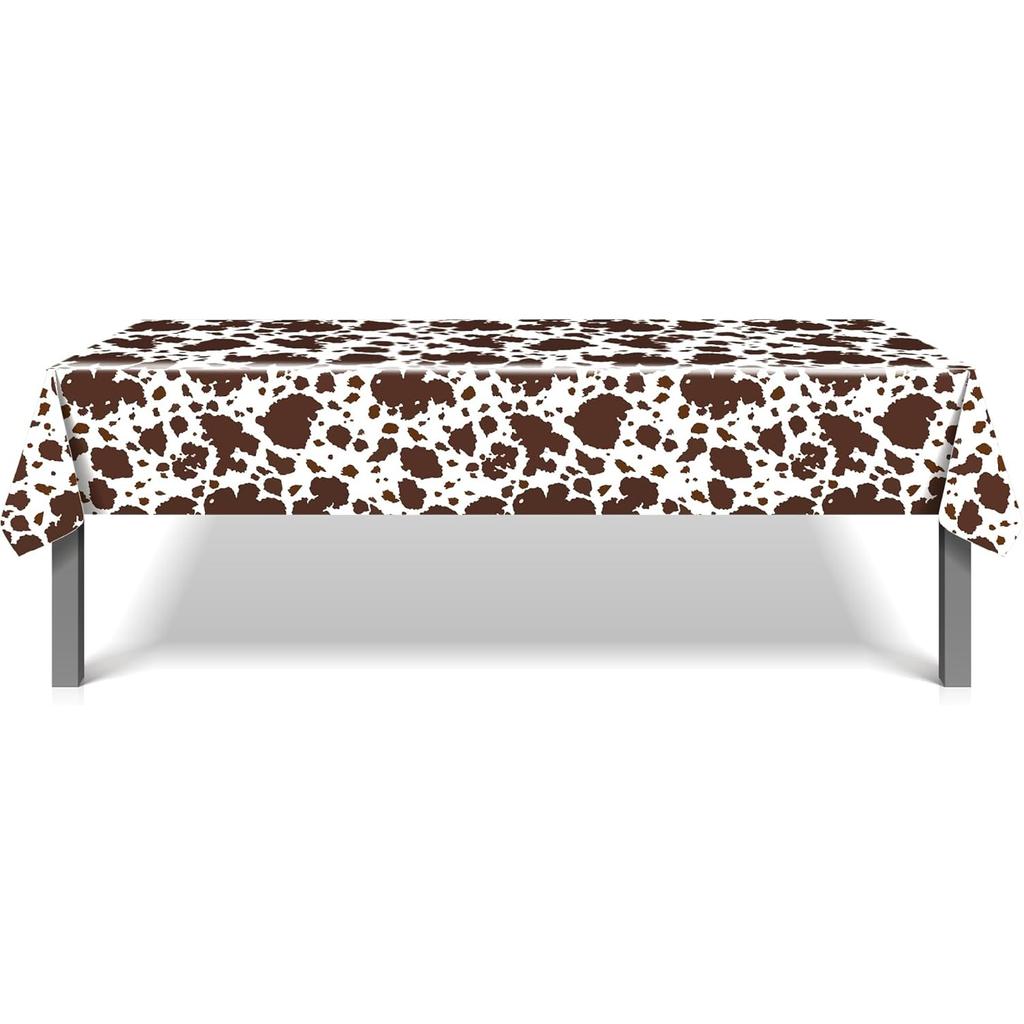 Adirasenotek 3Pcs Cow Print Tablecloth Brown Cattle Tablecover for Farm Theme Cowboy Baby Shower Decorations Western Birthday Dinner Picnic Kitchen