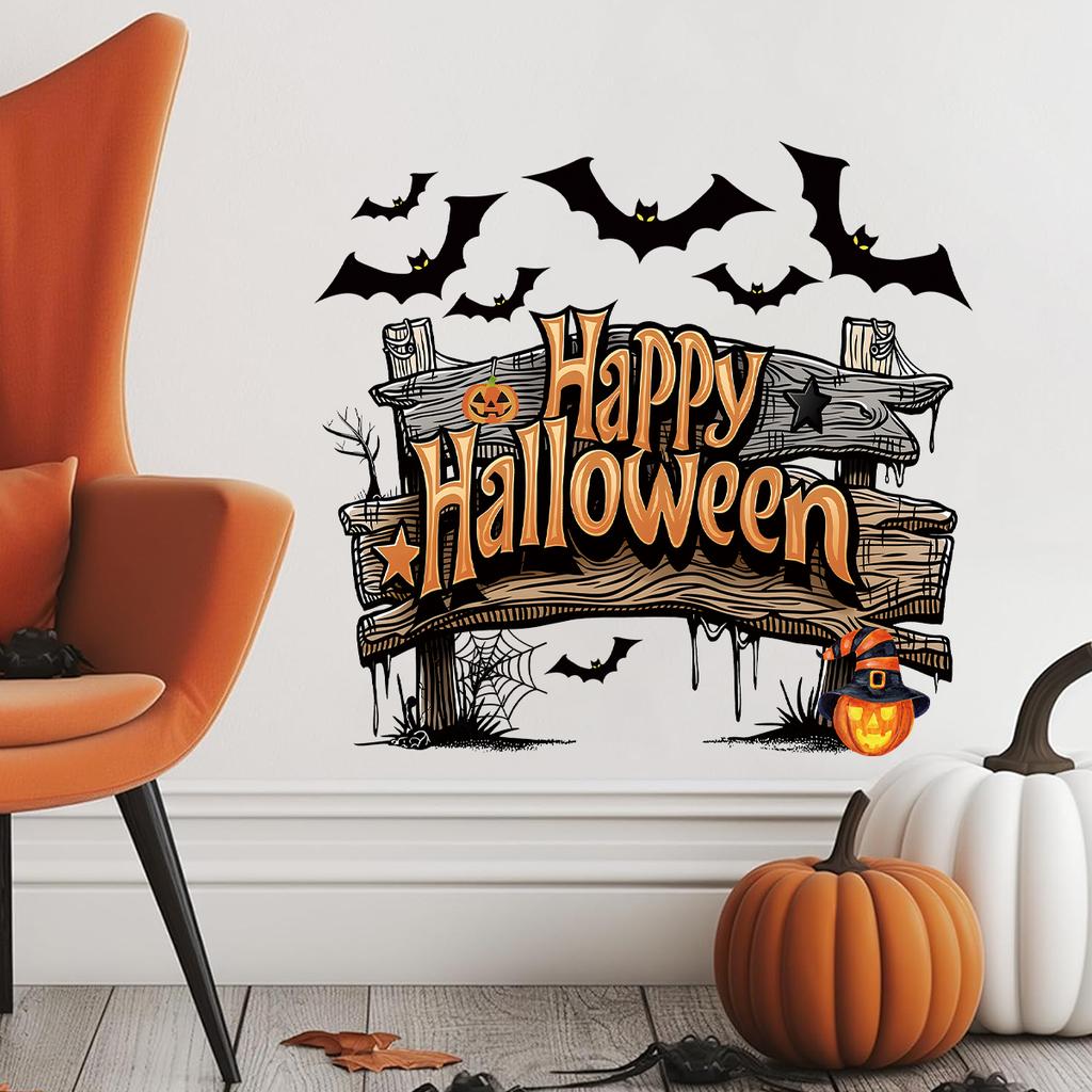 1pc Halloween Happy Wall Sticker Removable PVC Wall Decoration for Bedroom Cartoon Kitchen Party Home Decor