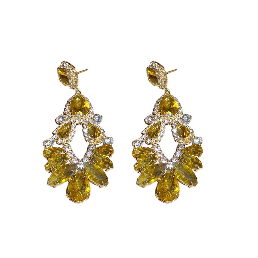 Silver Needle Diamond Hollow Geometric Water Drop Tassel Earrings Cross-border European and American Court Style Earrings Light Luxury Premium Earring