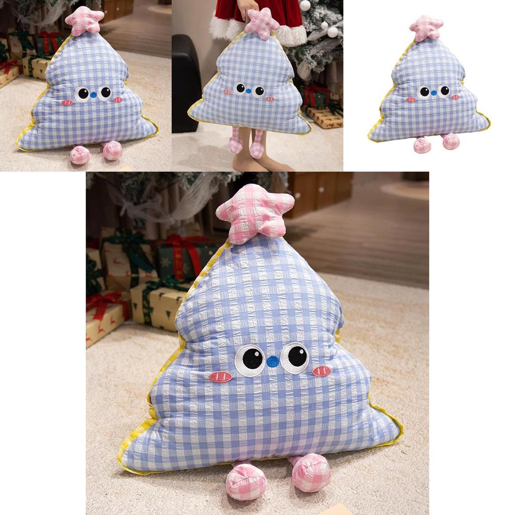 Christmas Tree Shape Decorative Cushion With Embroidered Grid Pattern For Sofa And Bed Decor