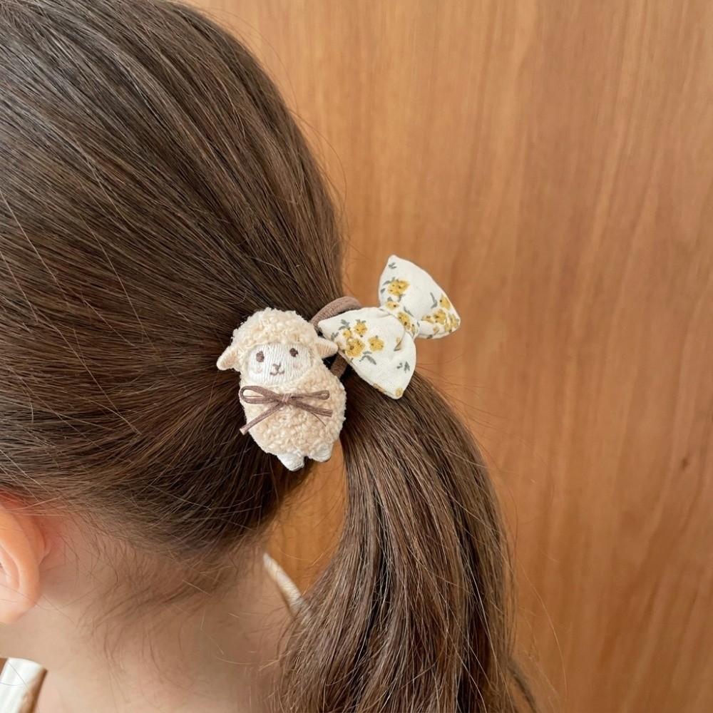 2pcs Bow Girls Hair Ropes Elastic Hair Styling Rubber Bands Sweet Lamb Hair Ties New Year