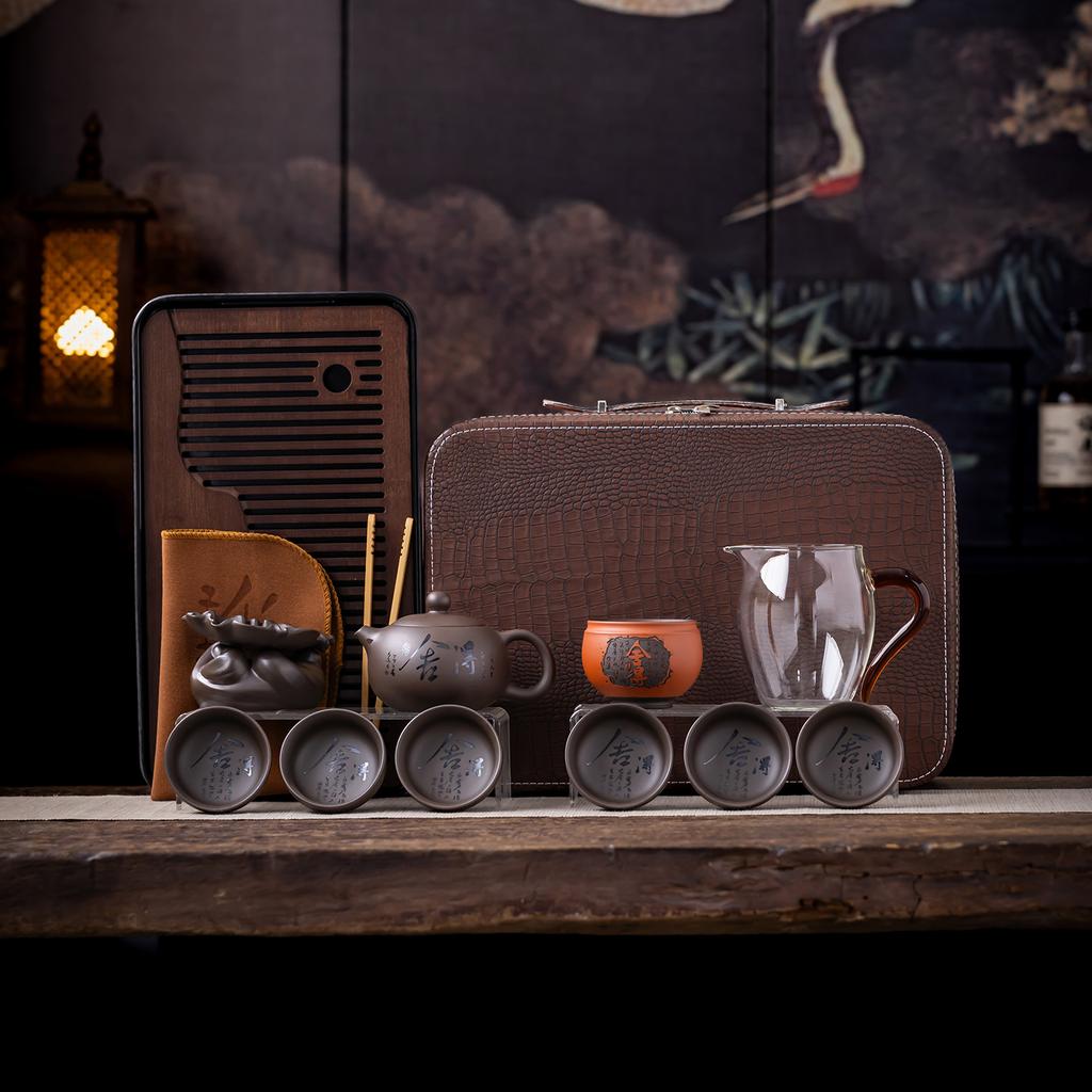 High-grade purple sand portable travel tea set merchandise business gifts can be used to give leadership gifts