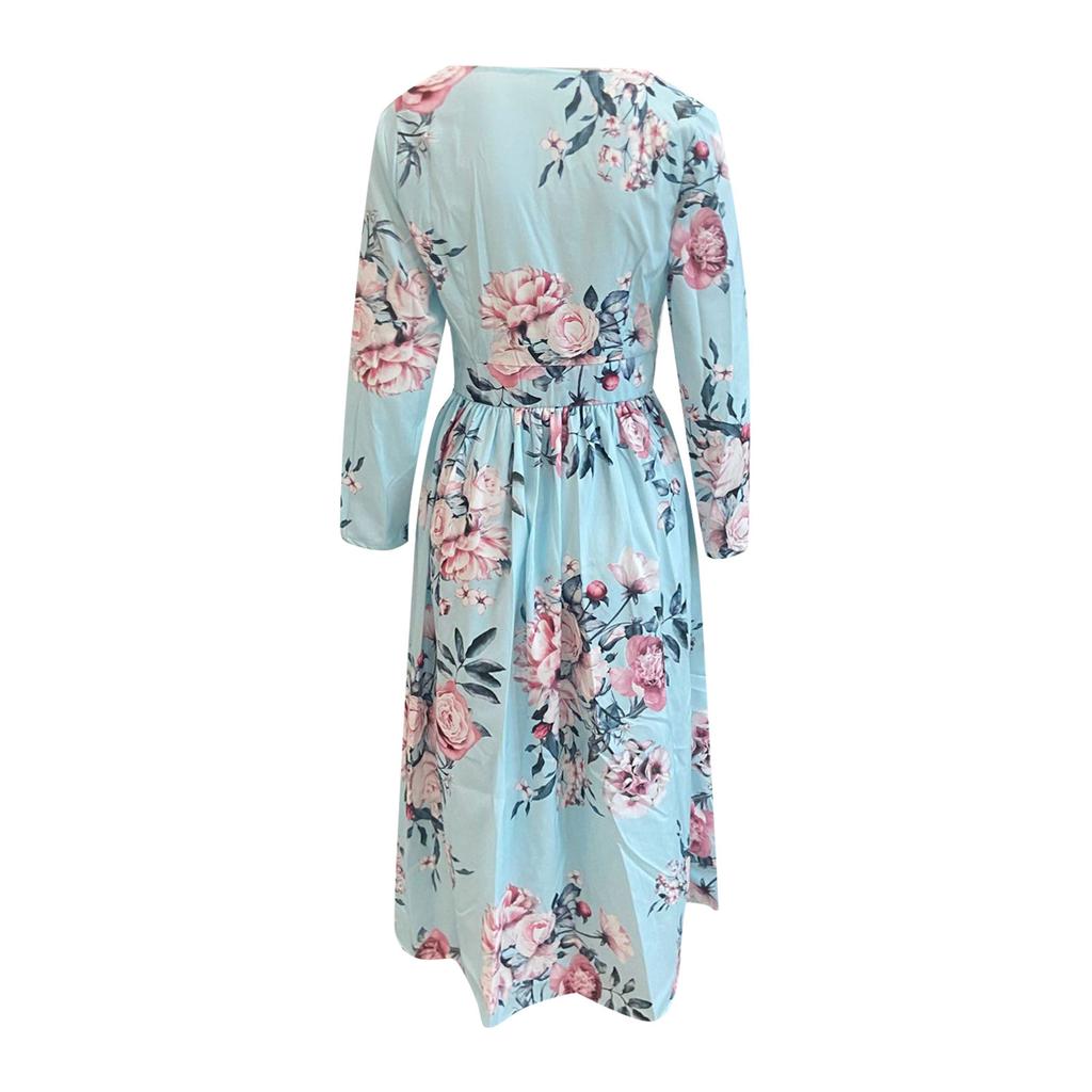 Fashion Women's  V Neck Casual Fashion Printed Pullover Long Sleeve Dress