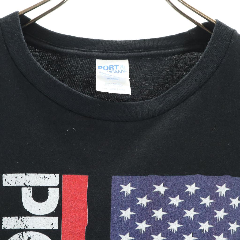 PORT&COMPANY Stars and Stripes Print Short Sleeve T-shirt 2XL Black Biggs Men's Used