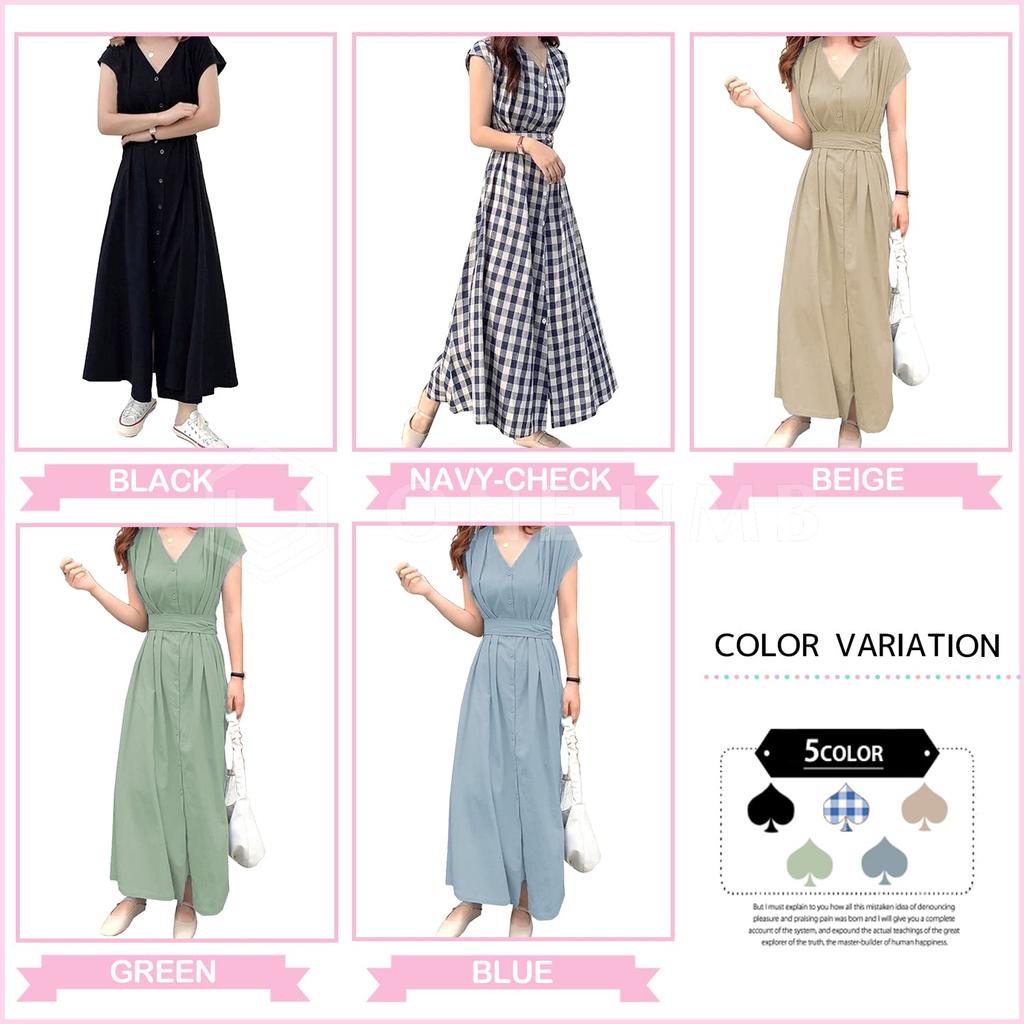 One Ambu Long Dress with Waist French Summer Petite French Sleeve Korean Plus Wedding Casual Black Women's Ribbon, Sleeves, Dress, Elegant, Size,
