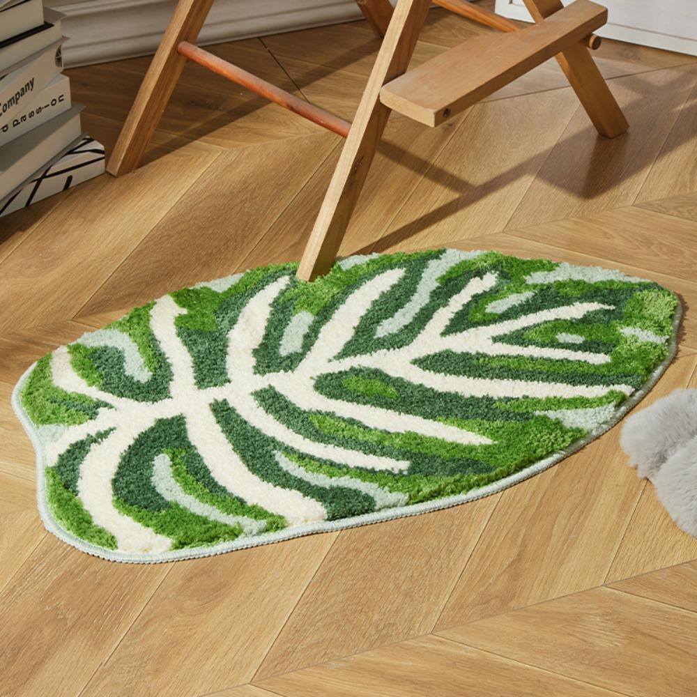 Nordic Plant Leaf Tufted Carpet Ванная комната Нескользящий коврик для пола Ванная комната Гостиная Гетеросексуальный коврик для пола 43x61cm