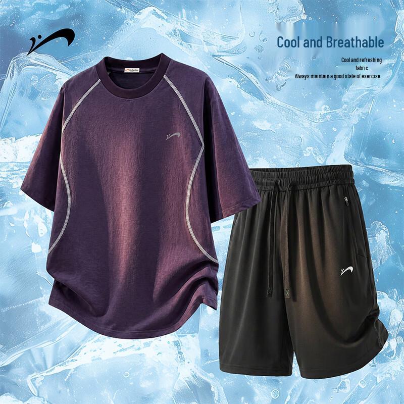 Guirenniao Men s Ice Silk Short Sleeve Casual Sports Set M