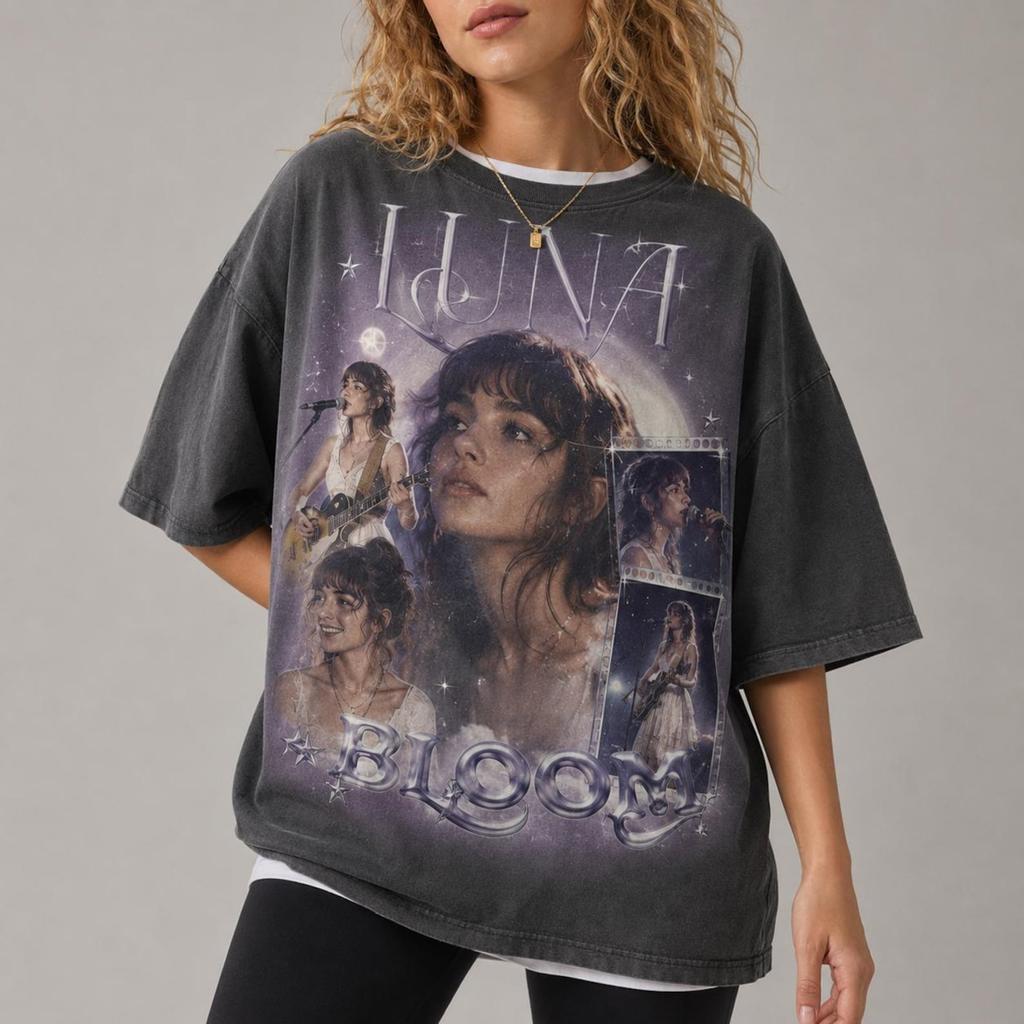 Olivia Bloom Vintage Konzert Grafik-T-Shirt, Retro Pop-Sänger T-Shirt, Gewaschener Schwarzer Stil