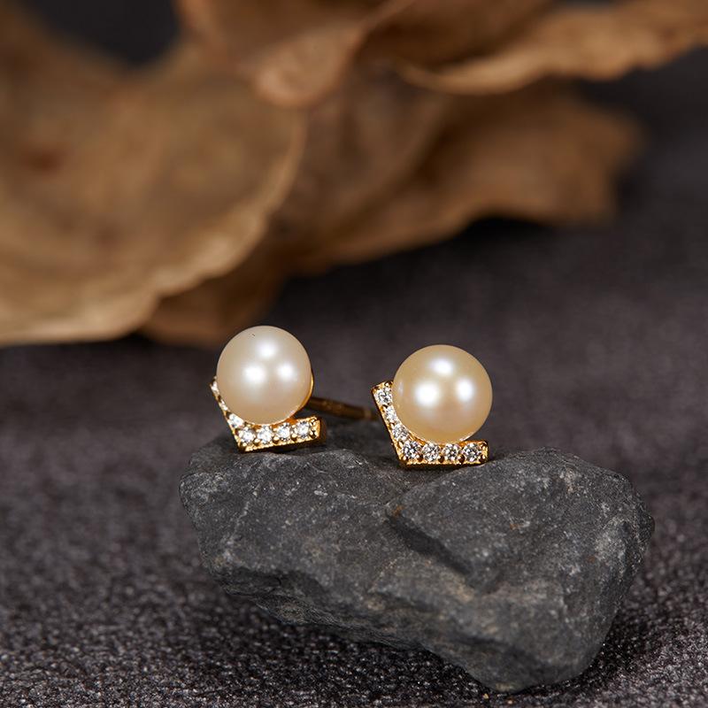 V-Shaped Autumn And Winter S925 Sterling Silver 18K Natural Freshwater Pearl Ring Index Finger Ring Cold Wind Light Luxury Niche Does Not Fade
