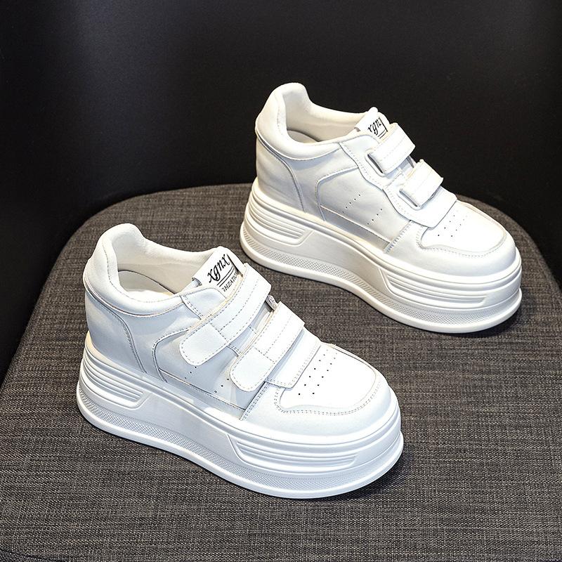 

Fashion 10CM Cow Genuine Leather Autumn Platform Wedge Skate Heels Comfy Casual Shoes High Brand Chunky Sneaker Hook Women Vulcanized 34