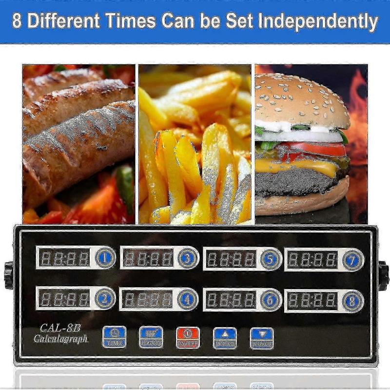 Commercial 8 Channels Digital Kitchen Timer, Stainless Steel Calculagraph Timer With Alarm , Clock
